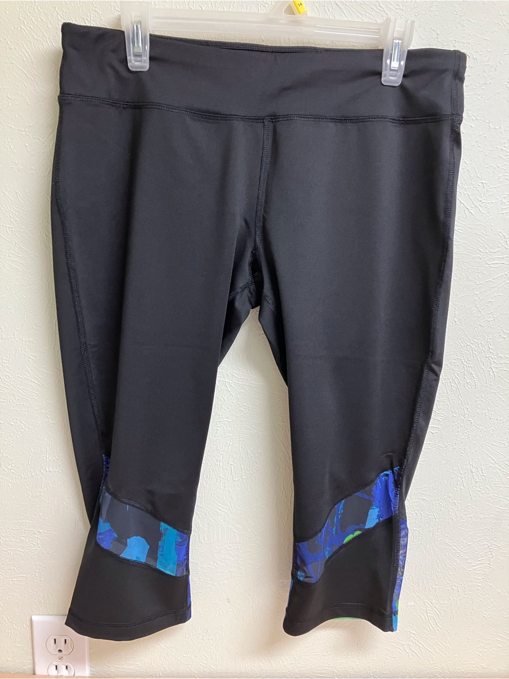 Athletic Works Black Capri Pants with Blue Accent Panels